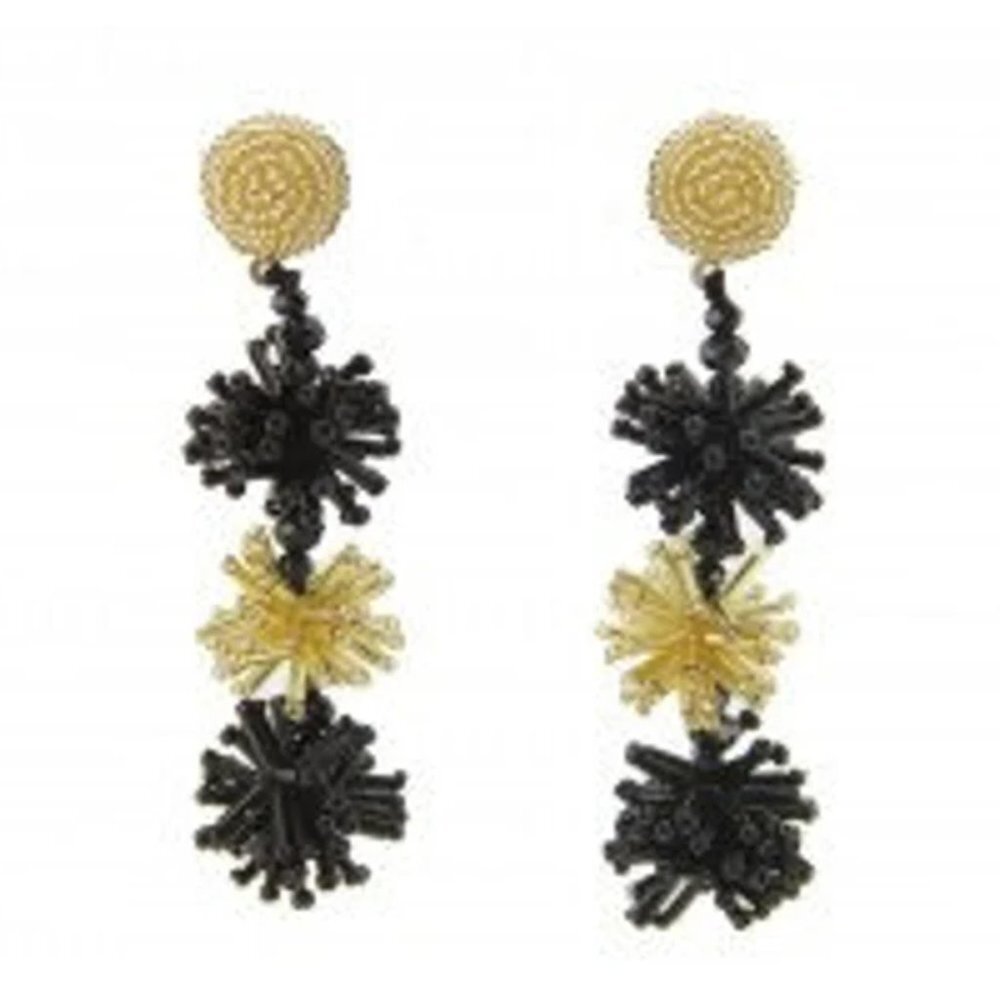 Black and Gold Seed Bead Stars Dangle Post Earrings~Saints Earrings~Nola Earring